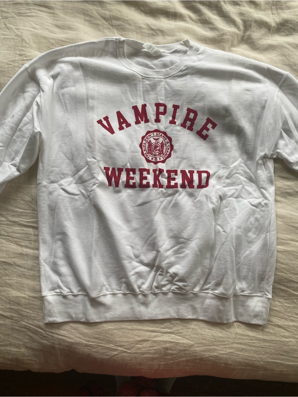 Tultex White Crewneck Sweatshirt with Maroon Collegiate Print